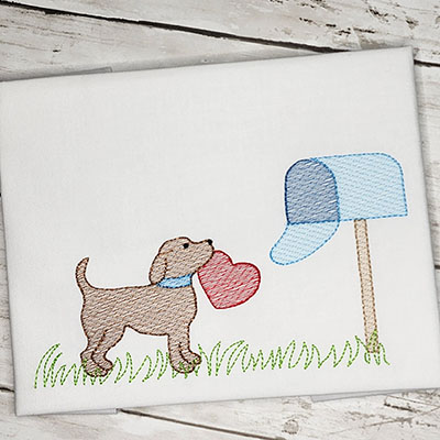 dog with heart machine embroidery design